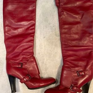 Sergio Rossi, Red Leather Knee High Boots